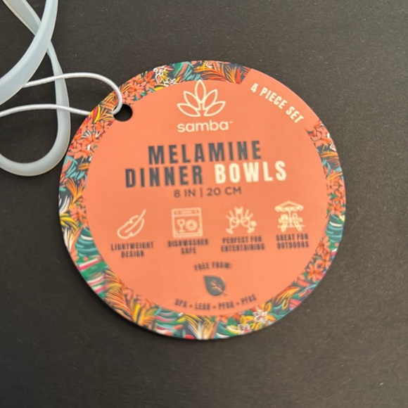 4pc SAMBA Colorful Tropical Print Melamine Dinner Bowls - 8" - Picture 4 of 7